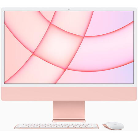 Sistem Desktop PC iMac 24" (2021) cu procesor Apple M1, 24", Retina 4.5K, 8GB, 256GB SSD, 8-core GPU, Pink, INT KB