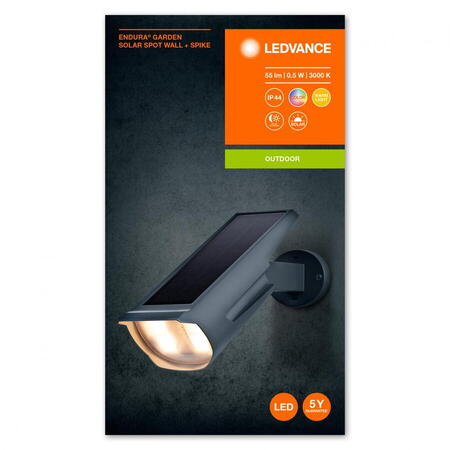 Aplica LED RGB solara pentru exterior cu senzor de lumina si spike Ledvance Endura Garden Solar Spot Wall cu baterie NiMH, 0.5W