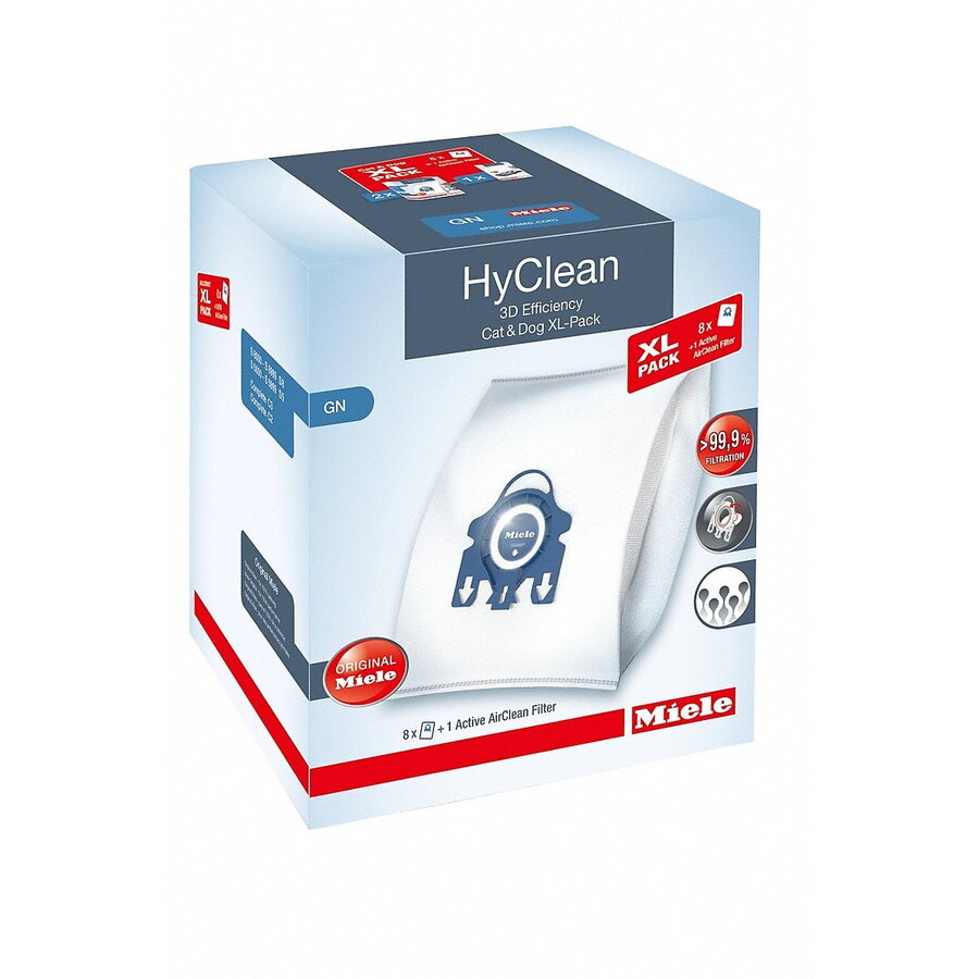 Pachet 8 saci Miele GN Cat&Dog XL HyClean 3D si Filtru ACTIVE AirClean cu carbune activ, compatibil cu aspiratoarele cu sac Miele