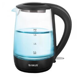 Fierbator Samus Aquabelle, 2200 W, 1.7 L, Utilizare fara fir, Oprire automata, Rotire la 360°C, Negru, Sticla