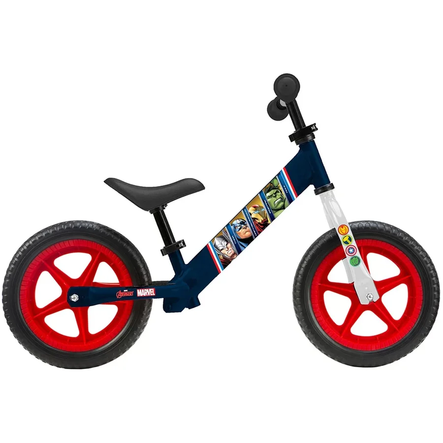 Bicicleta fara pedale pentru copii, din metal, model Disney Avengers, culoare albastru