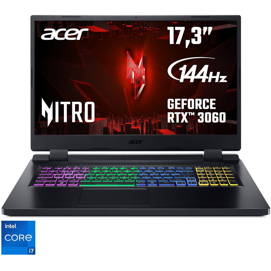 Laptop Gaming Acer Nitro 5 An517-55 Cu Procesor Intel® Core™ I7-12700h Pana La 4.70 Ghz, 17.3 Full Hd, Ips, 144hz, 16gb, 1tb Ssd, Nvidia® Geforce Rtx™ 3070 Ti 8gb Gddr6, No Os, Black