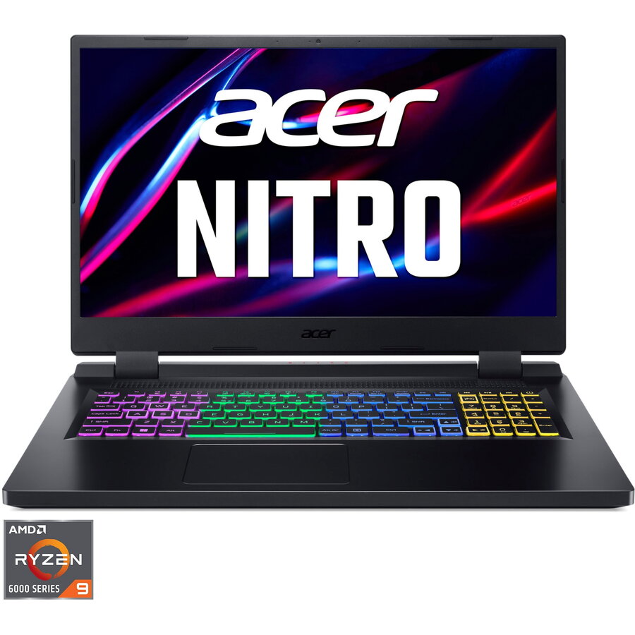Laptop Gaming Acer Nitro 5 AN517-42 cu procesor AMD Ryzen™ 9 6900HX pana la 4.90 GHz, 17.3 QHD, IPS, 165Hz, 32GB, 1TB SSD, NVIDIA® GeForce RTX™ 3070 Ti 8GB GDDR6, No OS, Black