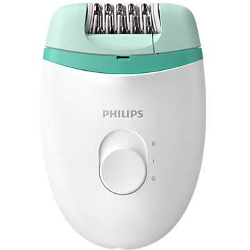 Epilator Philips Satinelle Essential BRE224/00, 2 viteze, Cap lavabil, Forma ergonomic, Alb/verde