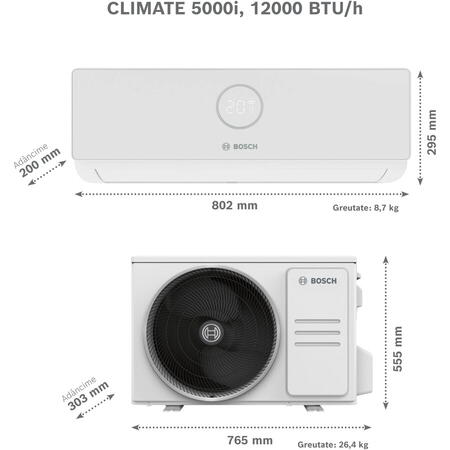 Aparat de aer conditionat Bosch Climate 5000i, 12000 BTU, A+++/A+, alb