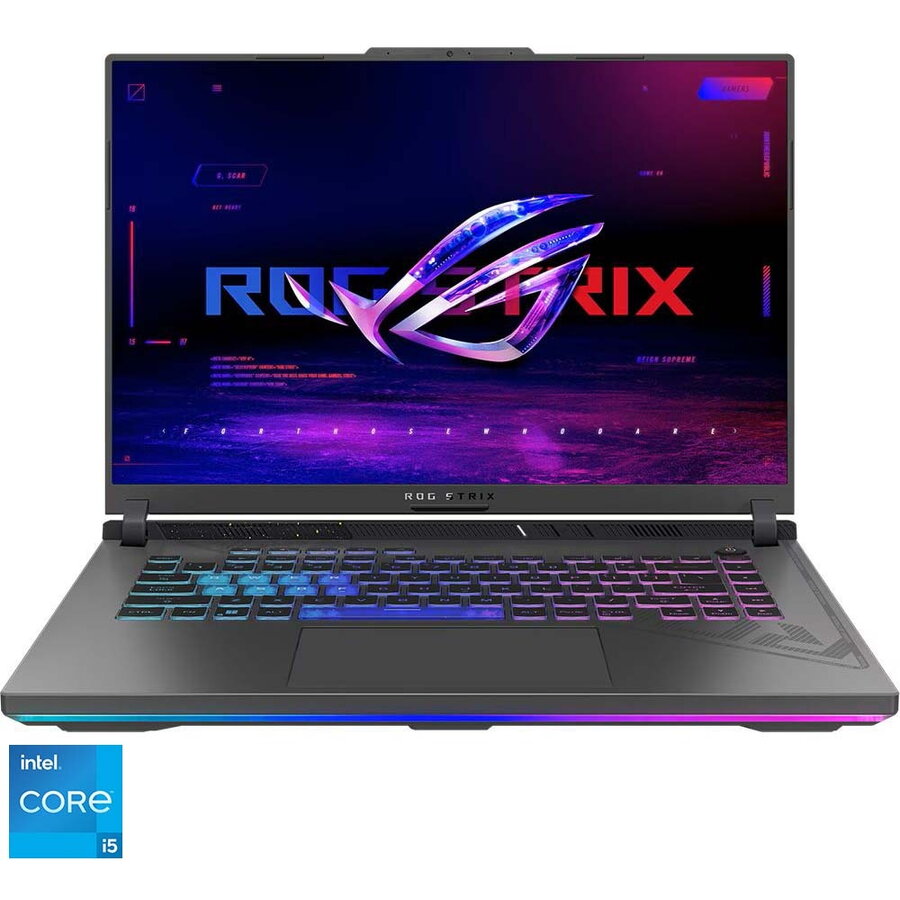 Laptop Gaming ASUS ROG Strix G16 G614JU cu procesor Intel® Core™ i5-13450HX pana la 4.60 GHz, 16, FHD+, IPS, 165Hz, 16GB DDR5, 1TB SSD, NVIDIA® GeForce RTX™ 4050 6GB GDDR6, No OS, Eclipse Gray