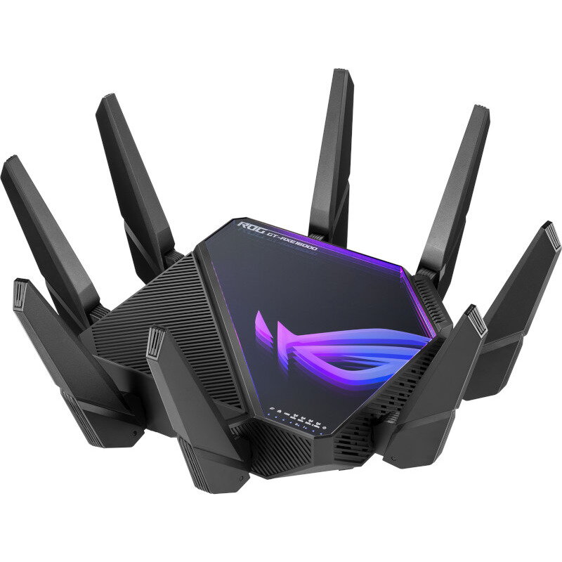 Router Gaming Wireless ASUS ROG Rapture GT-AXE16000, AXE16000, Quad-Band, Quad-Core 2.0GHz CPU, 256MB/2GB Flash/RAM, 10G dual-port, AiProtection Pro, Adaptive QoS, VPN Fusion, IPTV, OFDMA, MU-MIMO, Beamforming, Link Aggregation, RGB, AiMesh