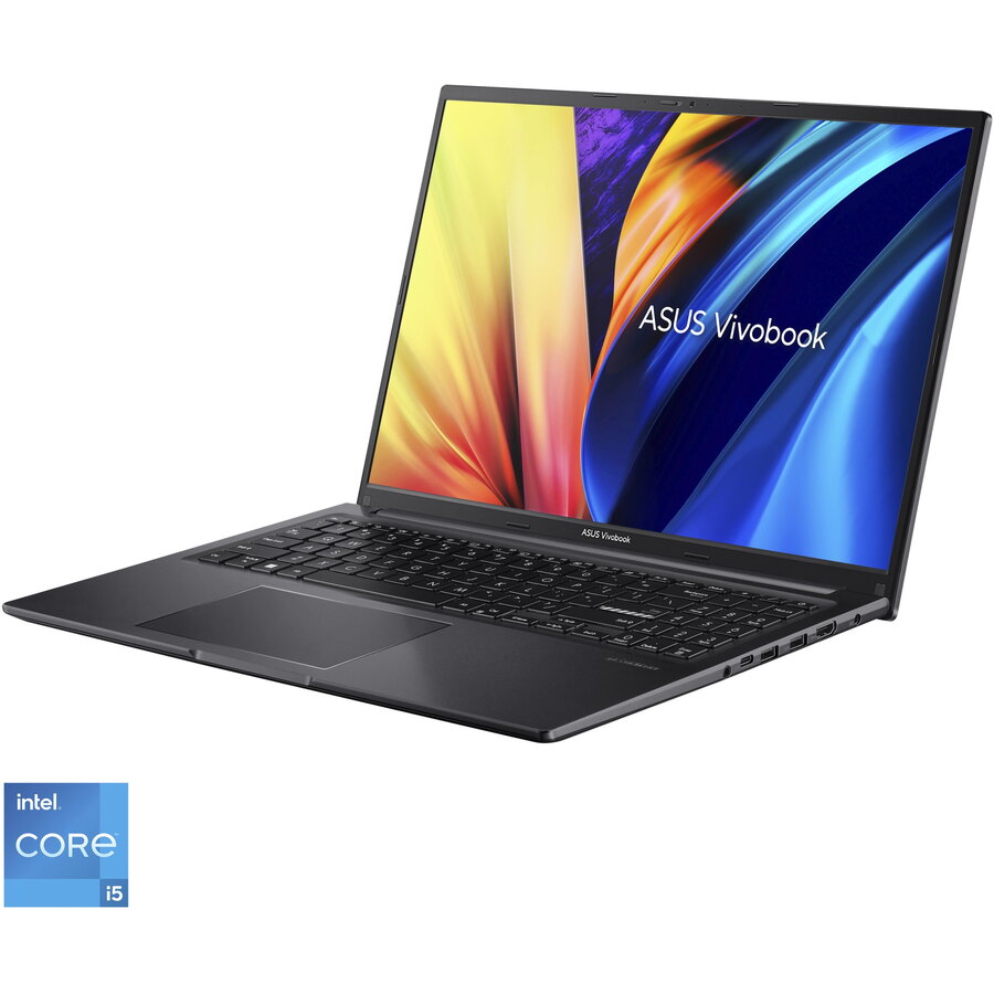 Laptop ASUS Vivobook 16 A1605ZA cu procesor Intel®Core™ i5-1235U pana la 4.40 GHz, 16, 3.2K, OLED, 16GB, 512GB M.2 SSD, Intel® Iris® Xe Graphics, No OS, Indie Black