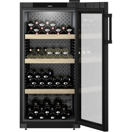 Racitor de vinuri Liebherr WPbl 4201, 272 l, 141 sticle, Clasa E, Rafturi lemn, Control electronic, Touch Display, H 128,4 cm, Negru
