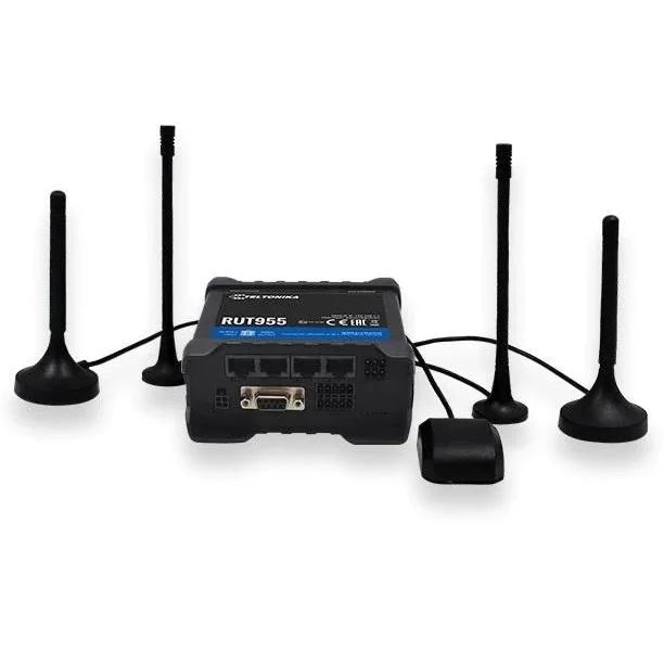 Router Professional Teltonika Rut955, 4g (lte), Vpn, 2x Sim, Rs-232/485, 4x Lan, Wifi 802.11 B/g/n + 2x Antena Wifi + 2x Antena Lte + Gps/glonass Antena