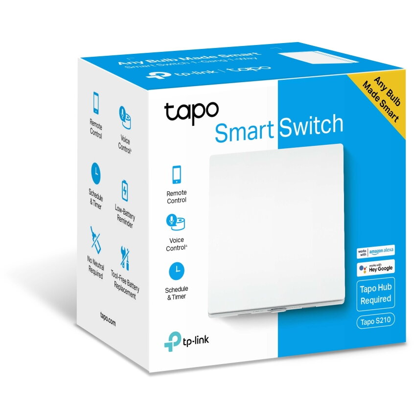 Intrerupator inteligent, necesita hub Tapo H100 pentru functionare, programare prin smartphone aplicatia Tapo, 2 x baterii AAA, WiFi, alb