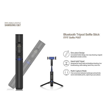 Samsung Selfie Stick & Tripod, Bluetooth, Max Extend Length: 608mm, 75mAh Battery Capacity; Black
