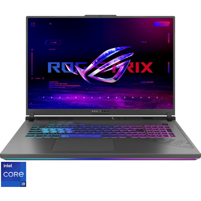 Laptop Gaming ASUS ROG Strix G18 G814JU cu procesor Intel® Core™ i9-13980HX pana la 5.60 GHz, 18, FHD+, IPS, 165Hz, 16GB DDR5, 1TB SSD, NVIDIA® GeForce RTX™ 4050 6GB GDDR6, Windows 11 Home, Eclipse Gray