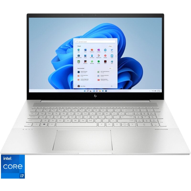 Laptop HP ENVY cu procesor Intel® Core™ i7-1260P pana la 4.70 GHz, 17.3 Full HD, IPS, 16GB DDR4, 1TB SSD, Intel® Iris® Xe Graphics, Windows 11 Home, Natural Silver