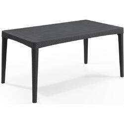 Masa de gradina, dreptunghiulara, Keter Girona, 160 x 90 x 74 cm, aspect lemn/rachita, grafit