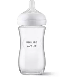 Biberon din sticla Philips Avent Natural Response SCY933/01, 240 ml, tetina care functioneaza ca sanul mamei, cu debit 3, tetina fara scurgeri, +1 luni, fara BPA