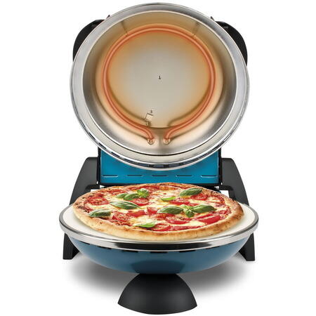 Cuptor pizza G3Ferrari Delizia Albastru special cu suprafata de coacere din piatra refractara, termoregulator pana la 390° C si timer cu atentionare sonora