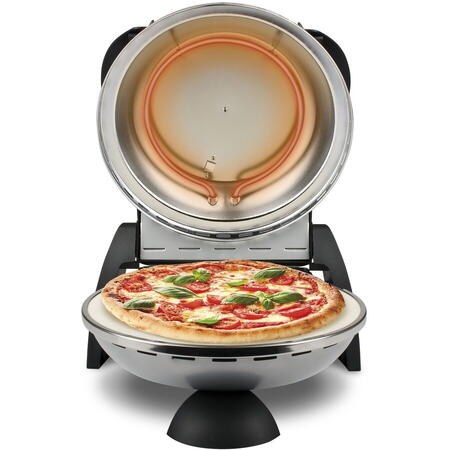 Cuptor pizza G3Ferrari Delizia Silver special cu suprafata de coacere din piatra refractara, termoregulator pana la 400° C si timer cu atentionare sonora