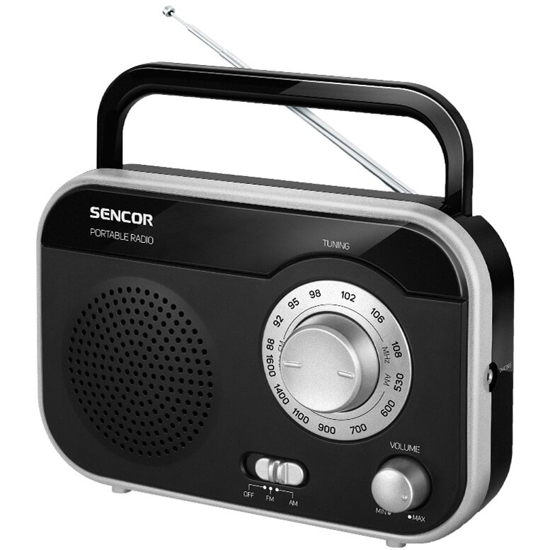 Radio portabil AM/ FM SRD 210BS Sencor, 1 W RMS, difuzor 3 inch, negru/gri