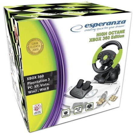 Set volan si pedale gaming, Esperanza EG104, Pentru PC/ PS3/XBOX 360, Negru/Verde