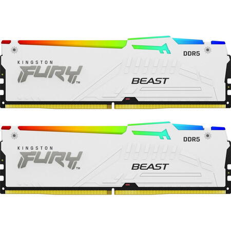 Memorie RAM DDR5, 32GB, 5200MHz, CL40, 1.35V, FURY Beast White, RGB, Kit of 2