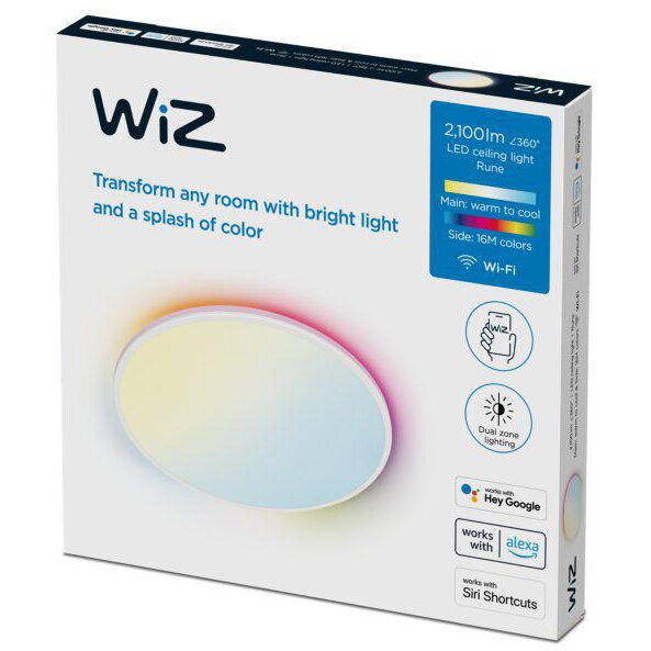 Plafoniera LED RGB WiZ Rune, Wi-Fi, Bluetooth, control vocal, 21W, 2100 lm, lumina alba si color (2700-6500K)