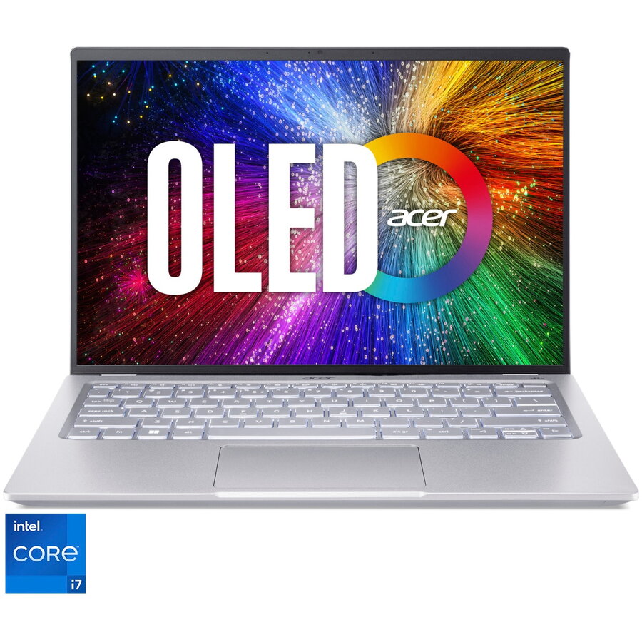Laptop ultraportabil Acer Swift 3 SF314-71​ cu procesor Intel® Core™ i7-12650H pana la 4.70 GHz, 14, 2.8K, OLED, 16GB, 1TB SSD, Intel® UHD Graphics, No OS, Iron