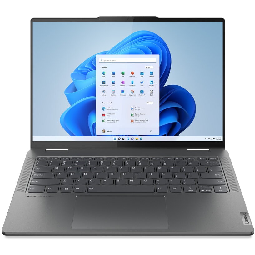 Laptop ultraportabil Lenovo Yoga 7 14IRL8 cu procesor Intel® Core™ i7-1360P pana la 5.0 GHz, 14, 2.8K, OLED, 16GB, 1TB SSD, Intel® Iris® Xe Graphics, Windows 11 Home, Storm Grey, 3y on-site, Premium Care