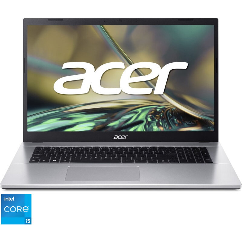 Laptop Acer Aspire 3 A317-54 cu procesor Intel® Core™ i5-1235U pana la 4.40 GHz, 17.3, Full HD, IPS, 8GB, 512GB SSD, Intel® Iris® Xe Graphics, No OS, Silver