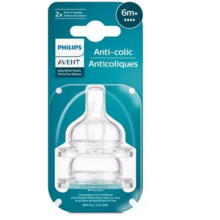 Tetina Anti-colici Philips Avent SCY764/02, +6 luni, debit 4, fara BPA, 2 bucati