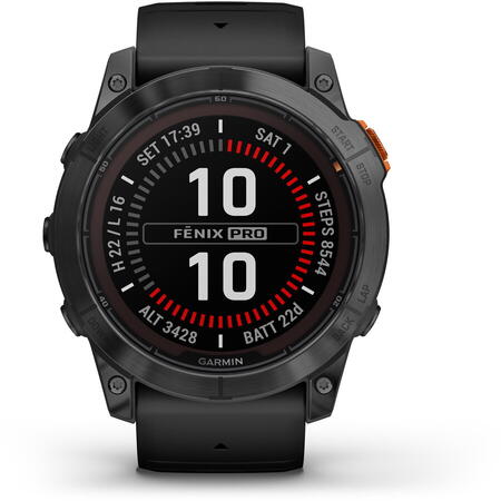 Ceas smartwatch Garmin Fenix 7X Pro Solar, Glass, curea Neagra, Slate Grey