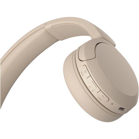 Casti On Ear Sony WH-CH520C, Wireless, Bluetooth, Microfon, Multipoint connection, Quick Charge, Autonomie 50 ore, Bej