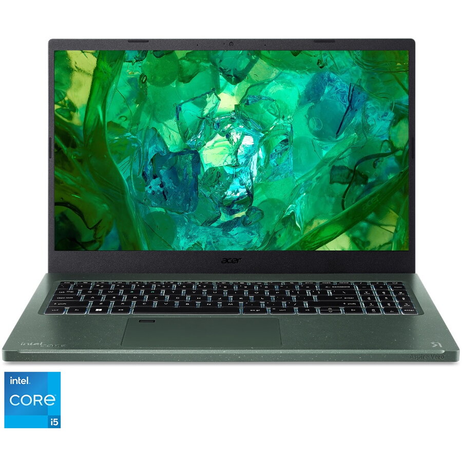 Laptop Acer Aspire Vero AV15-53P cu procesor Intel® Core™ i5-1335U pana la 4.6 GHz, 15.6, Full HD, IPS, 16GB DDR5, 512GB SSD, Intel® UHD Graphics, No OS, Green