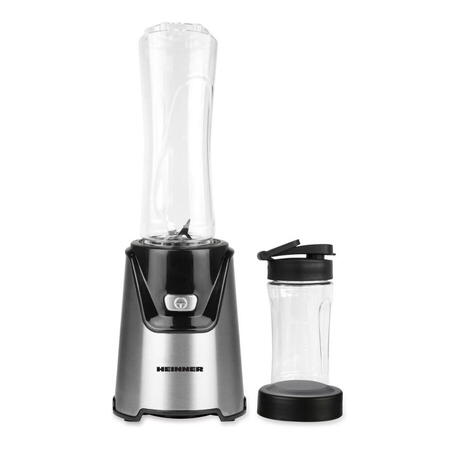 Blender sport Heinner WellGo Mix 400 HSB-T400SS, 400W, recipiente Tritan fara BPA 600/400ML, buton ON/OFF, 19000RPM, lame din inox, carcasa din inox, argintiu/negru