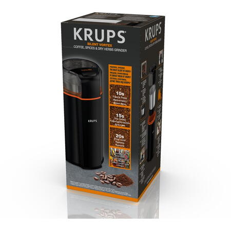 Rasnita de cafea Krups Silent Vortex GX332810, 90g, 175 W, buton Pornire/Oprire, lame din inox, negru