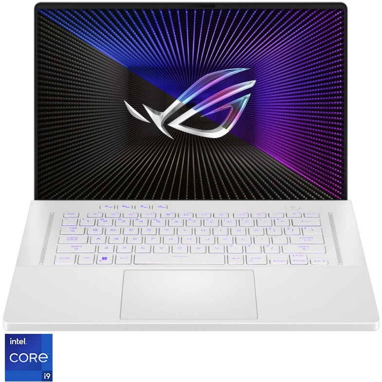 Laptop Gaming ASUS ROG Zephyrus G16 GU603VV cu procesor Intel® Core™ i9-13900H pana la 5.40 GHz, 16, QHD+, IPS, 240Hz, 16GB DDR4, 1TB SSD, NVIDIA® GeForce RTX™ 4060 8GB GDDR6 TGP 120W, No OS, Moonlight White