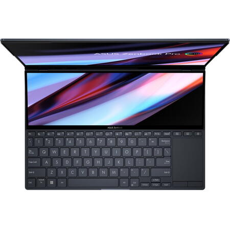 Laptop ASUS Zenbook Pro 14 Duo UX8402VV cu procesor Intel® Core™ i9-13900H pana la 5.40 GHz, 14.5", 3K, OLED, Touch, 32GB, 2TB SSD, NVIDIA® GeForce® RTX™ 4060 8GB GDDR6, Windows 11 Pro, Tech Black
