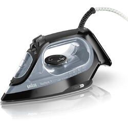 Fier de calcat Braun TexStyle 3 SI3055BK, 2400 W, abur variabil 45g/min, jet de abur 180g/min, rezervor 270 ml, tehnologie FreeGlide 3D, talpa Super Ceramic, Negru