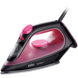 Fier de calcat Braun TexStyle 1 SI1070PU, 2000 W, abur variabil 25g/min, jet de abur 130g/min, rezervor 220 ml, talpa ceramica, sistem antipicurare, Negru/Violet