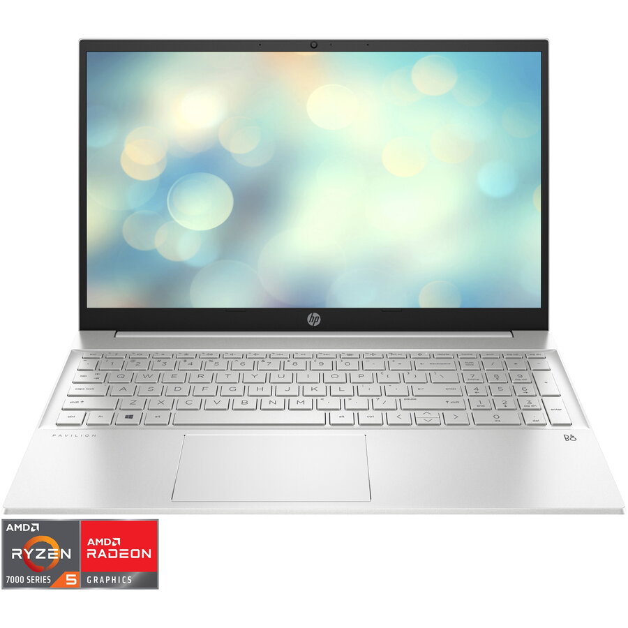 Laptop HP Pavilion 15-eh3016nq cu cu procesor AMD Ryzen™ 5 7530U pana la 4.30GHz, 15.6, Full HD, IPS, 16GB DDR4, 512GB SSD PCIe, AMD Radeon™ Graphics, FreeDOS, Natural Silver