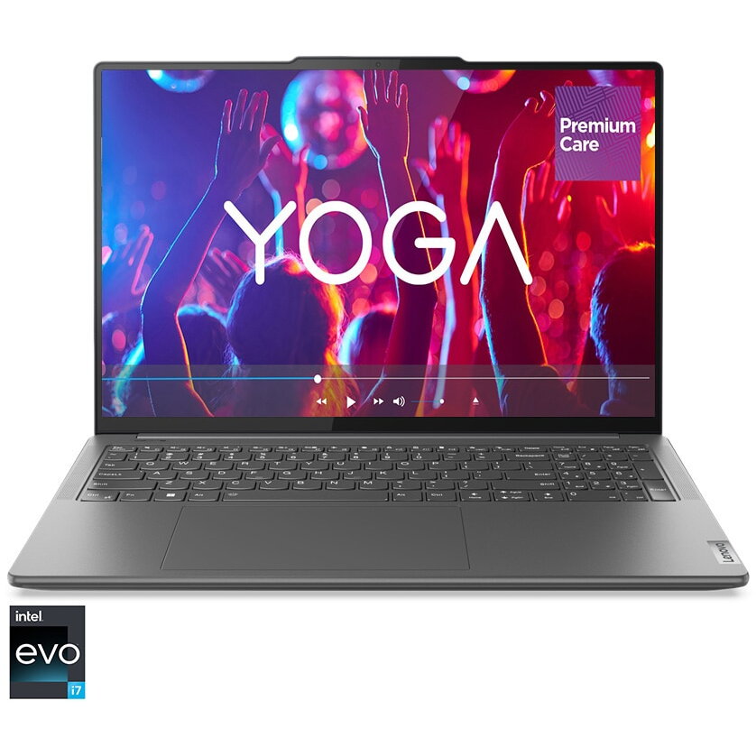 Laptop ultraportabil Lenovo Yoga Pro 9 16IRP8 cu procesor Intel® Core™ i7-13705H pana la 5.0 GHz, 16, 3.2K, IPS, Touch, 32GB, 1TB SSD, Intel® Iris® Xe Graphics, Windows® 11 Home, Storm Grey, 3y on-site Premium Care
