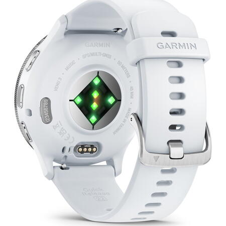 Ceas smartwatch Garmin Venu 3, GPS, Wi-Fi, curea silicon, 45mm, Silver/Whitestone