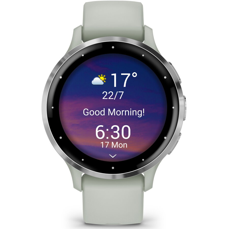 Ceas smartwatch Garmin Venu 3S, GPS, Wi-Fi, curea silicon, Silver/Sage Gray