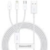 Baseus Cablu alimentare si date Superior Series, pt. smartphone, USB la Micro-USB + Lightning Iphone + USB Type-C 3.5A, 1.5m, alb