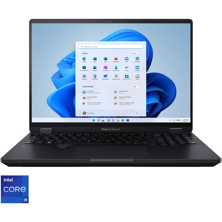 Laptop ASUS ProArt Studiobook Pro 16 OLED W7604J3D cu procesor Intel® Core™ i9-13980HX pana la 5.6 GHz, 16, 3.2K, OLED, Touch, 64GB, 2TB M.2 SSD, NVIDIA RTX™ 3000 Ada Generation 8GB GDDR6, Windows 11 Pro, Mineral Black