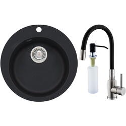 Pachet chiuveta bucatarie algranit Alveus Victoria 10 G 91, fi 505mm, sifon inclus +  Baterie Flexa, Negru + Dozator, Negru