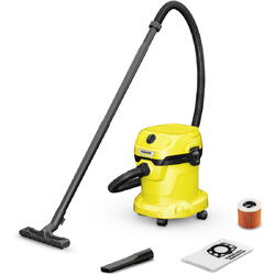 Aspirator umed-uscat Karcher WD 2 Plus V-15/6/18/C, 1.628-014.0, Aspirare umeda si uscata, rezervor 15 L, Furtun 1.8m, 1000W, functie de suflare, functie "Pull & Push", filtru cartus, Galben/Negru