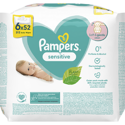 Servetele umede Pampers Sensitive, 6 pachete x 52, 312 buc