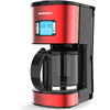 Cafetiera Daewoo DCM1000R, 1000 W, 1.5 l, Filtru permanent, Timer 24 ore, Indicator nivel apa, Design ergonomic, Rosu/Negru