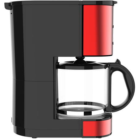 Cafetiera Daewoo DCM1000R, 1000 W, 1.5 l, Filtru permanent, Timer 24 ore, Indicator nivel apa, Design ergonomic, Rosu/Negru